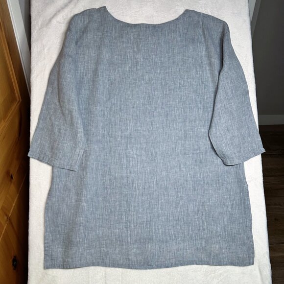 Eileen Fisher Top Women's Large Blue/Grey Organic Linen Chambray Split Hem - Picture 7 of 14